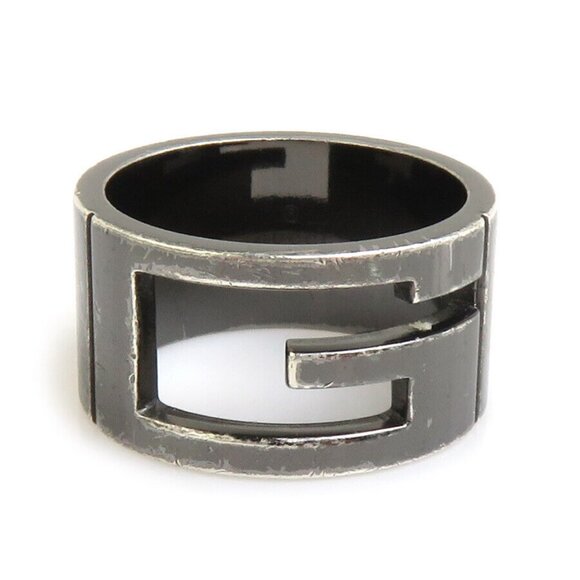 Auth GUCCI G Logo Ring Gunmetal Silver 925 authentic - Picture 1 of 9